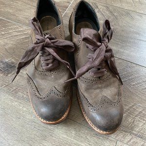 Sebago Brown Leather Wingtip Loafers With Ribbon Shoelaces